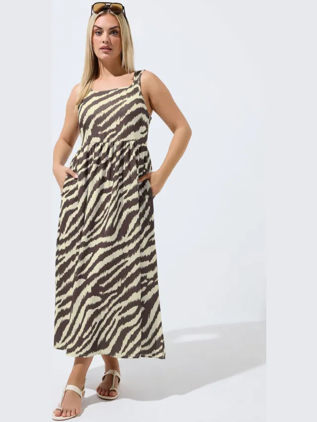 Limited Collection Bruine Zebraprint Jurk Met Bandjes-52 Brown