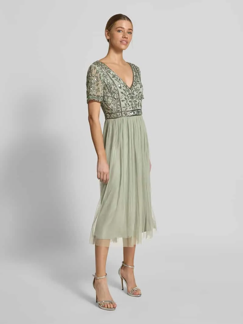 Lace & Beads Knie-lange jurk met bloemige paillettenversiering mintgroen, foto 3