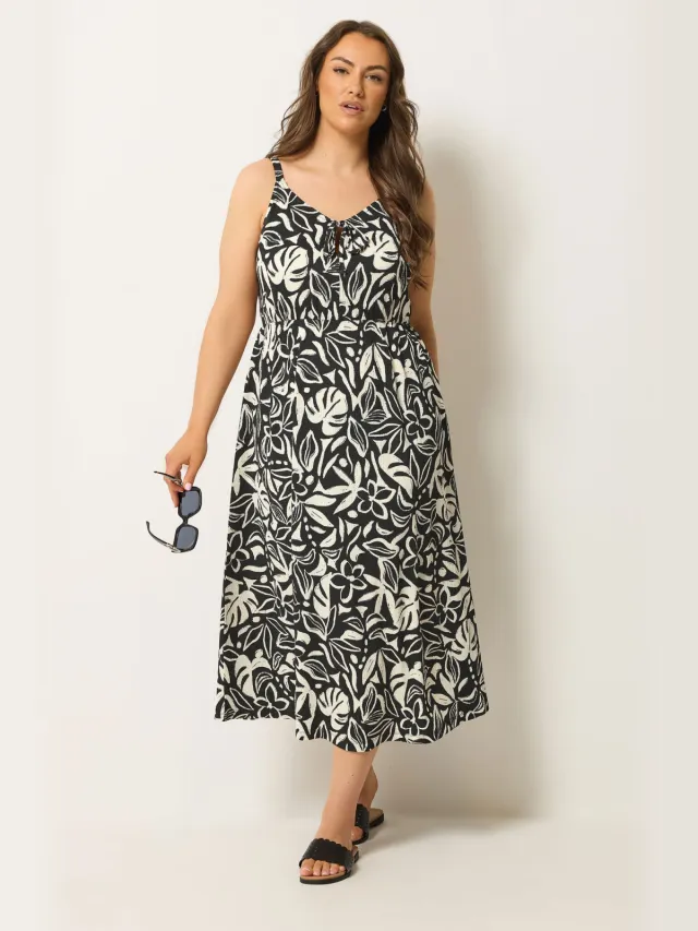 Yours Zwarte Keyholejurk Met Tropische Print Black