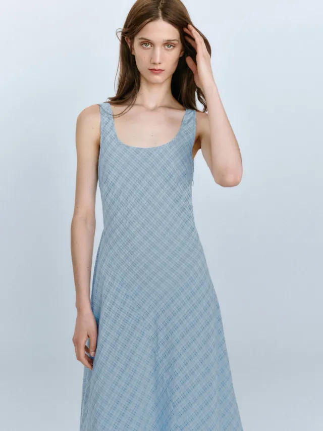 Mango geruite midi zomerjurk - lichtblauw, foto 6