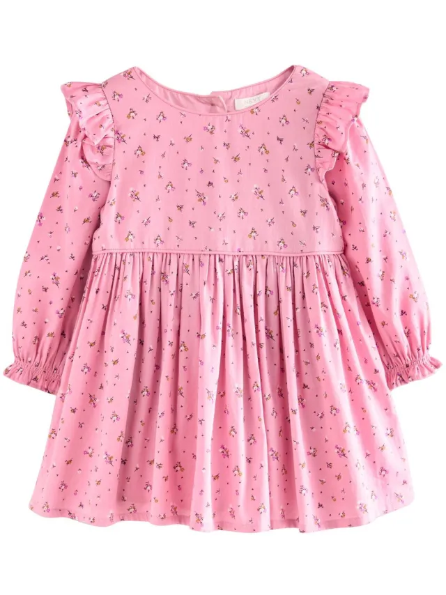 Next Meisjes - Jurk met lange mouwen en ruches - Roze Pink