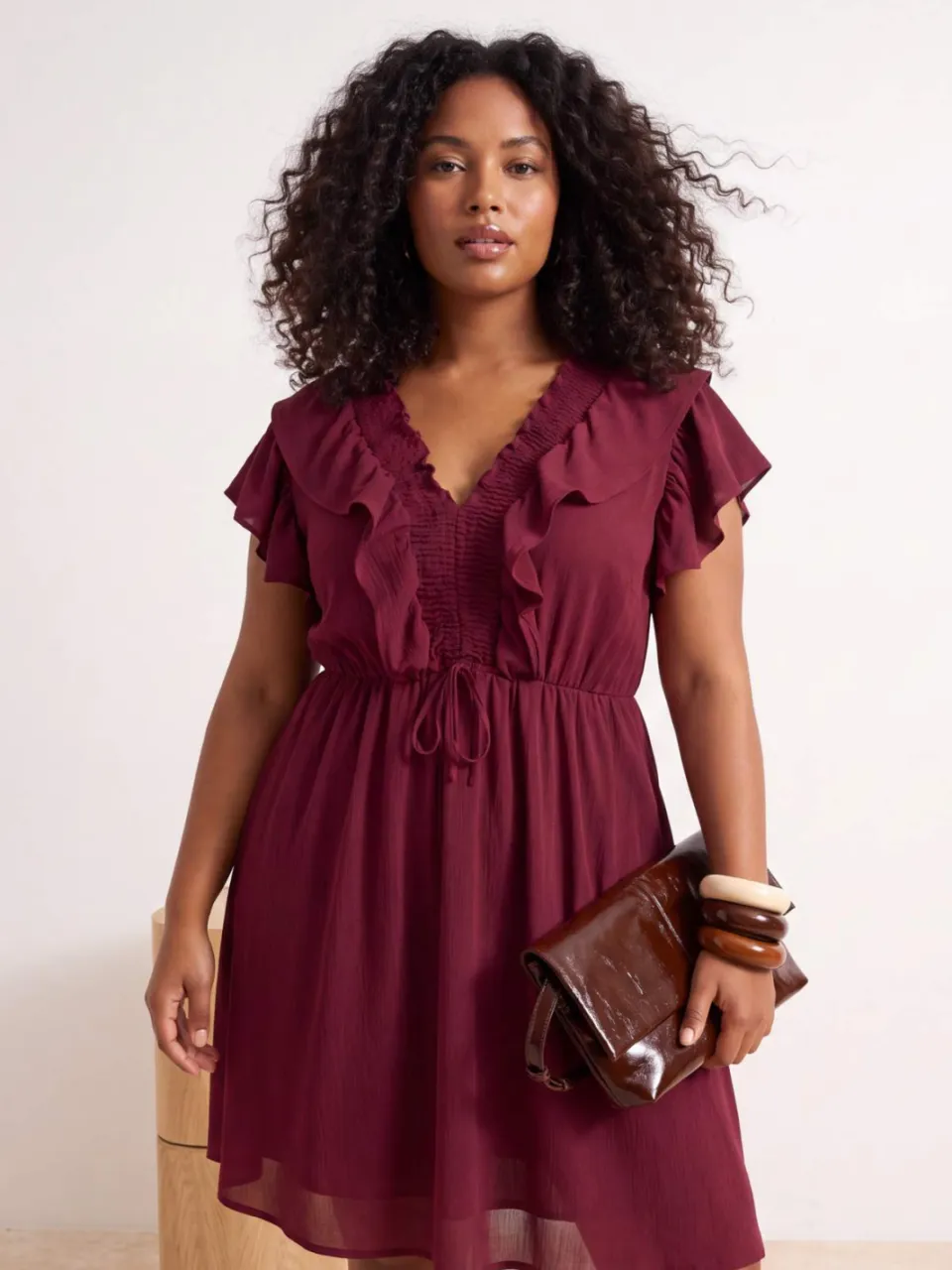 Trendyol Curve Dames Bordeaux Effen Midi Mouwloos Casual A-lijn Grote maten Jurk Bordeauxrood