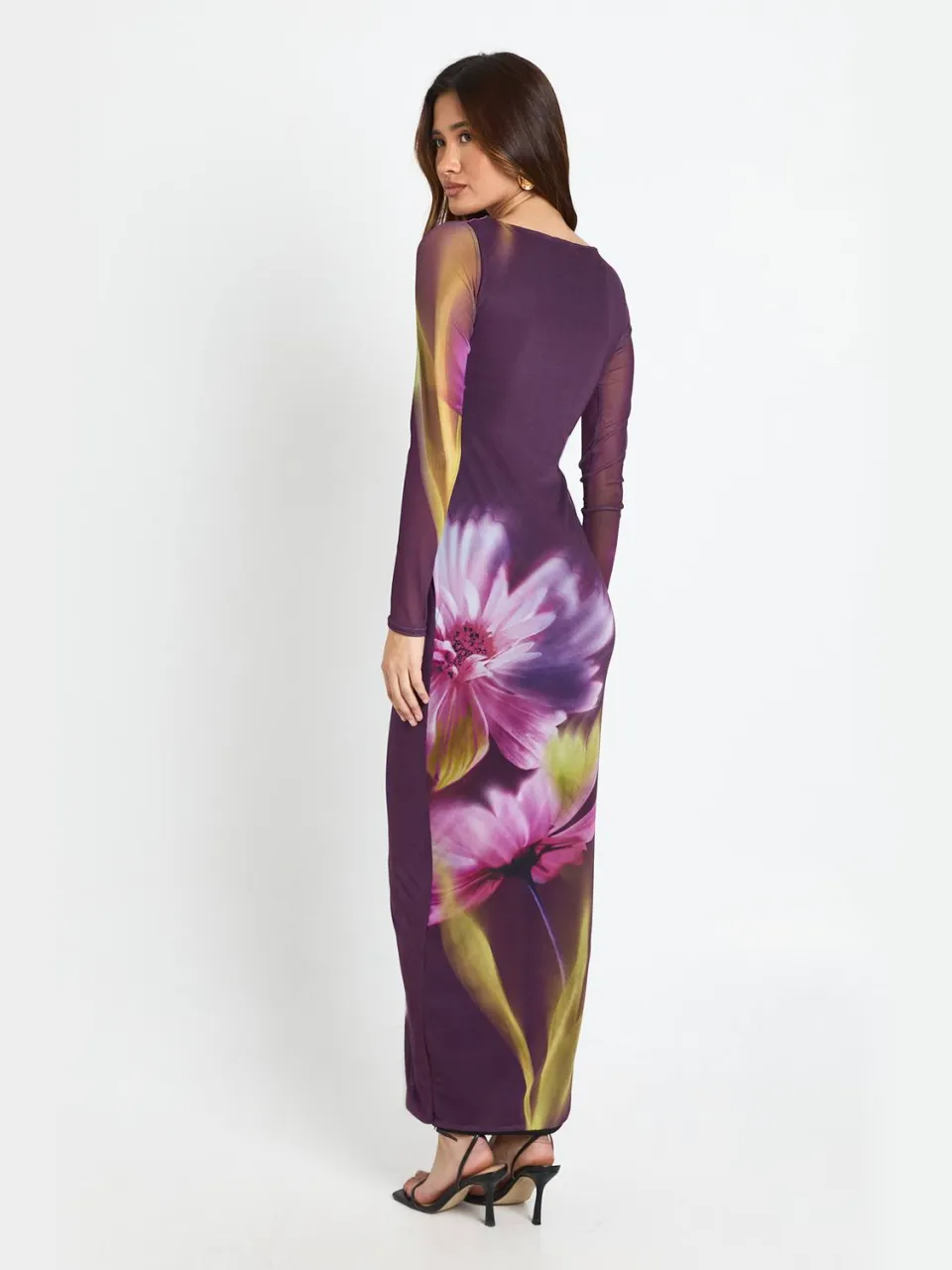 boohoo Dames Maxi-jurk met knoopdetail en lange mouwen pruim, foto 2