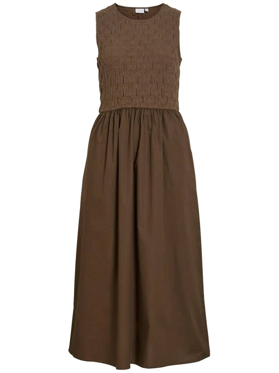 Vila katoenen jacquard midi jurk - donkerbruin, foto 2