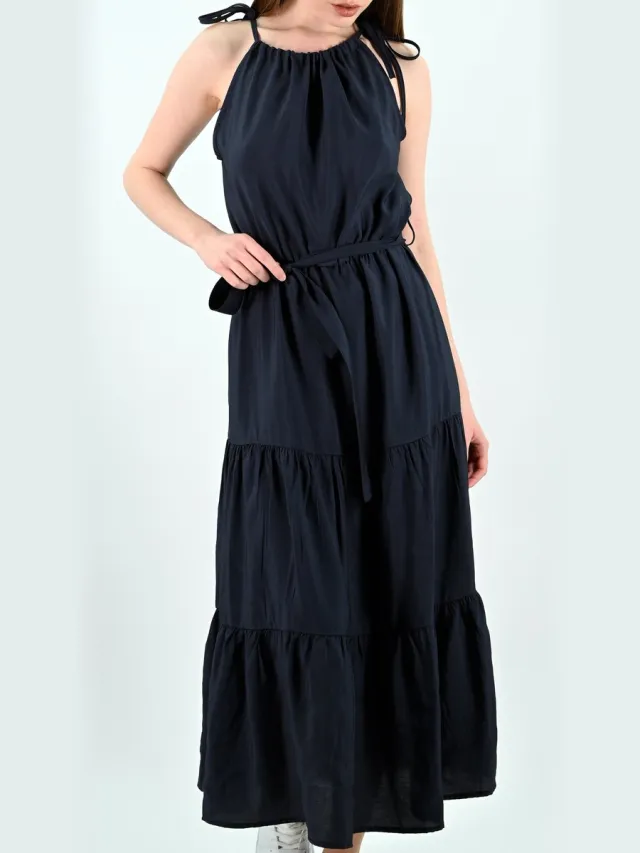 YESMOOI Gelaagde Midi Jurk - Zomerjurk - Donkerblauw - S (36)