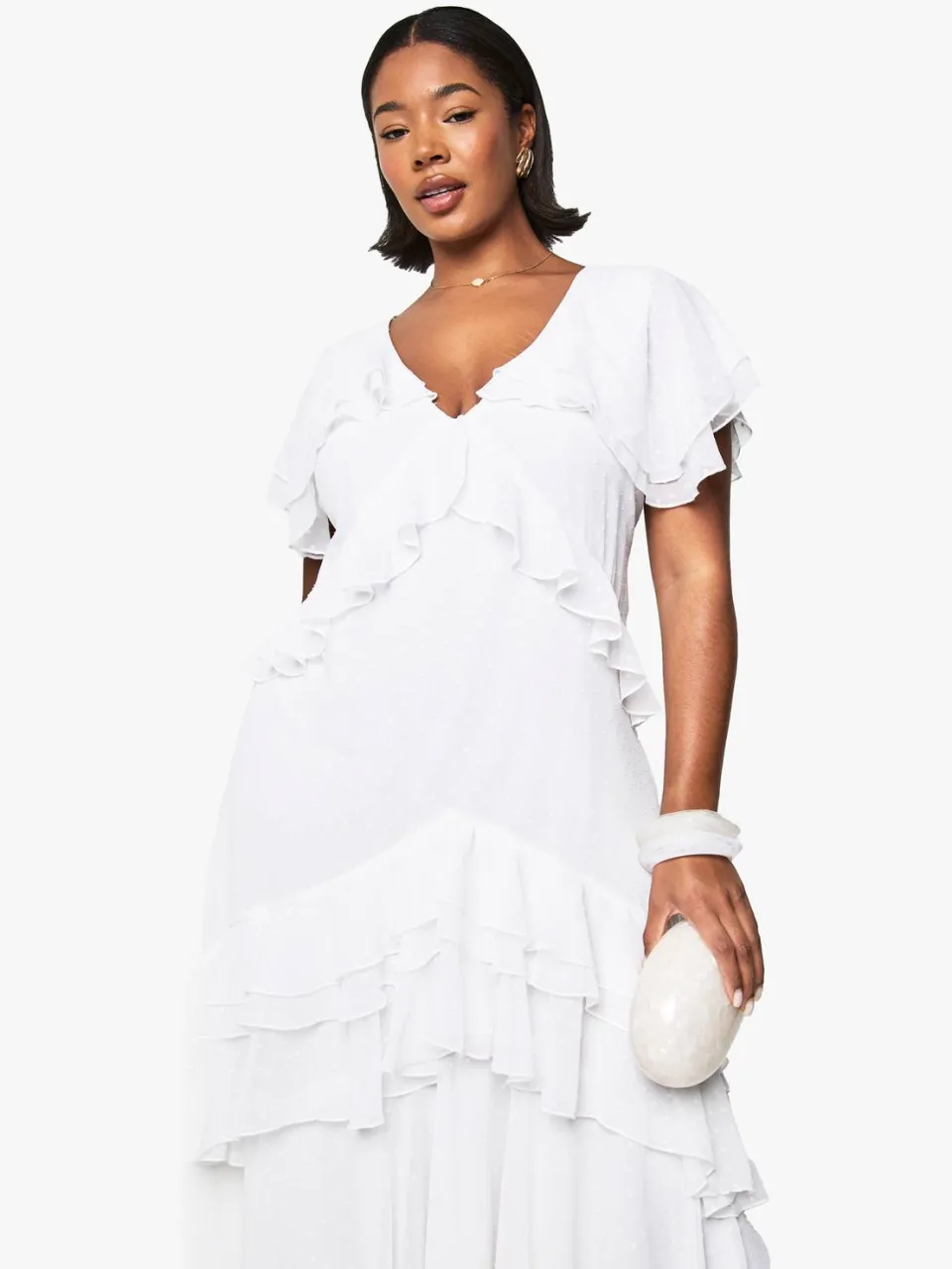 boohoo Dames Plus Dobby Chiffon Maxi-jurk met ruchesdetails ivoor, foto 2