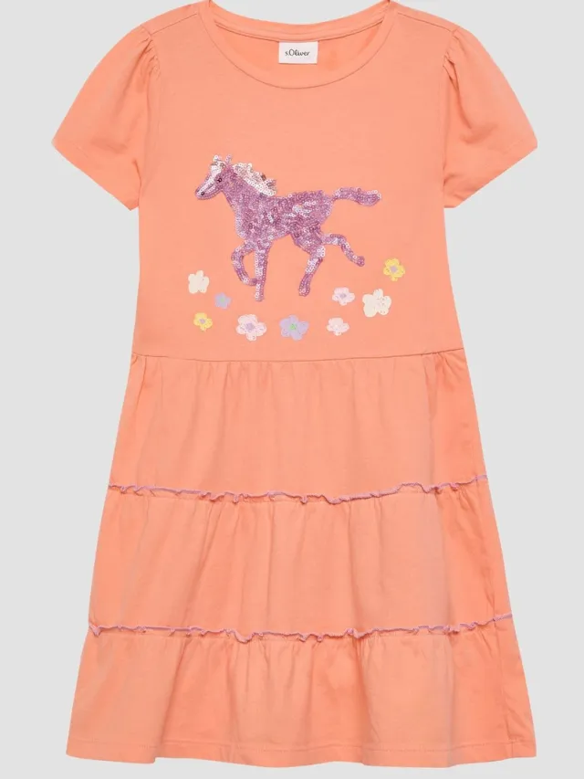 S.Oliver female - Jersey jurk met pofmouwen en pailletten sinaasappel