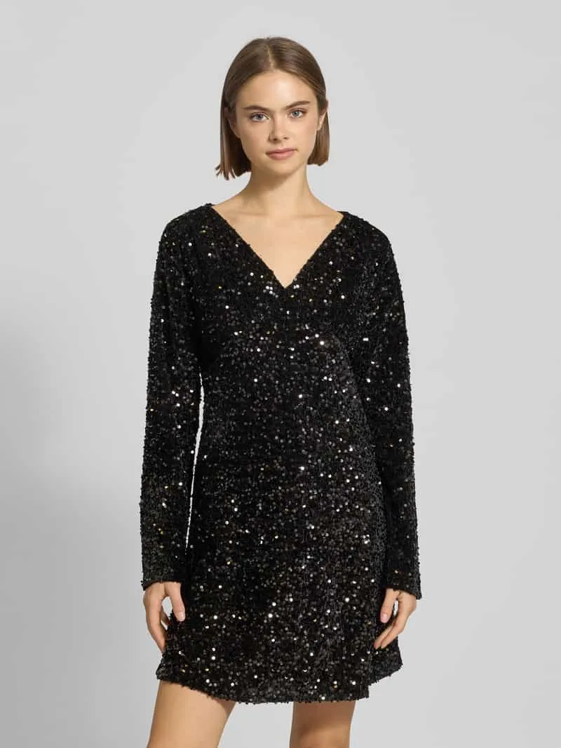 Pieces Mini-jurk met pailletten van fluweel, model 'KAM' Zwart