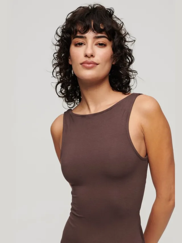 Superdry Jersey midi-jurk met gedraaide achterkant - Dames - Jurken puce brown