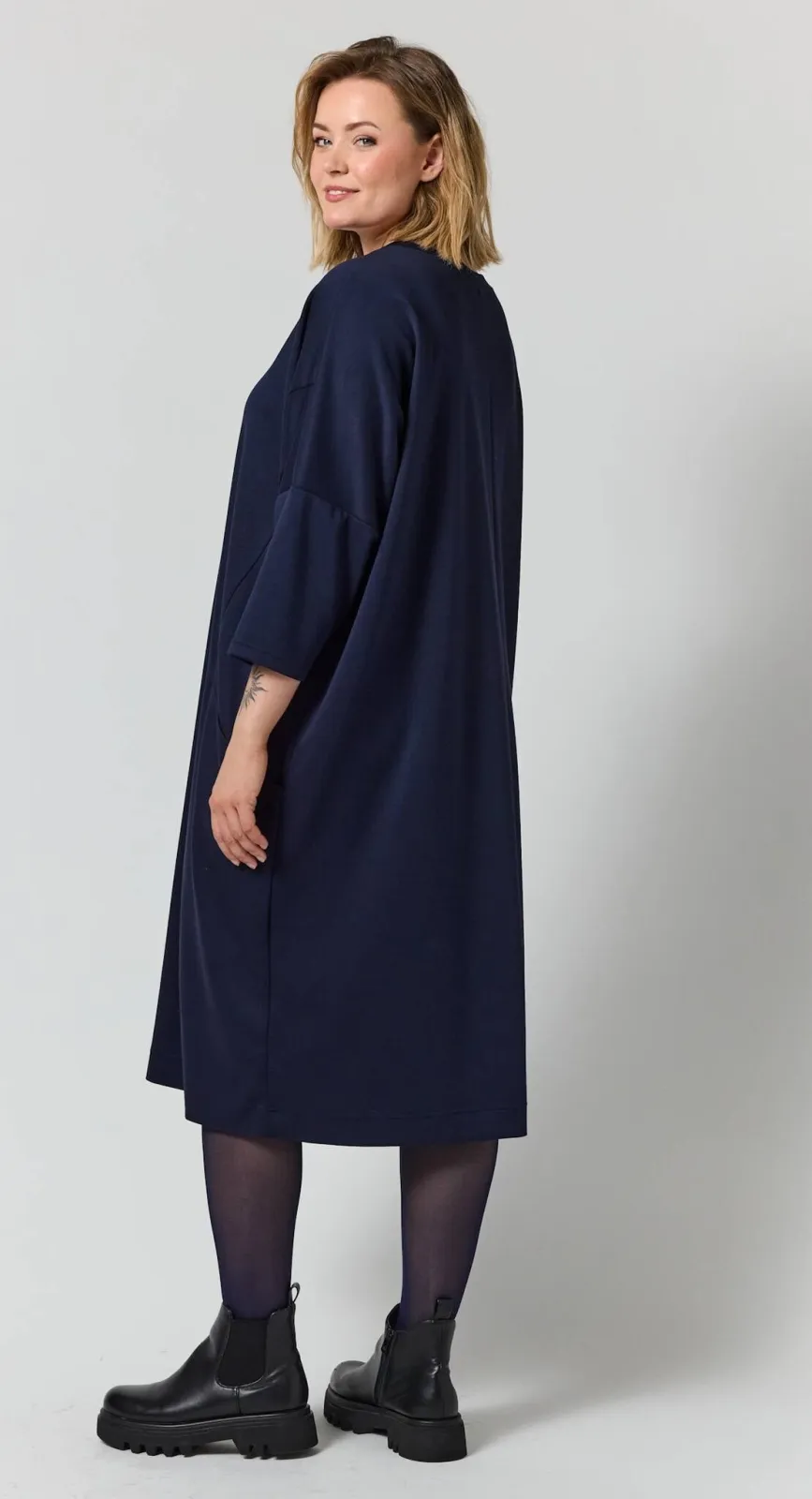 Gozzip Plus Size midi jurk - donkerblauw, foto 4