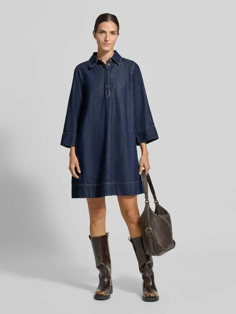 Christian Berg Woman Knelange denimjurk met overhemdkraag Jeansblauw