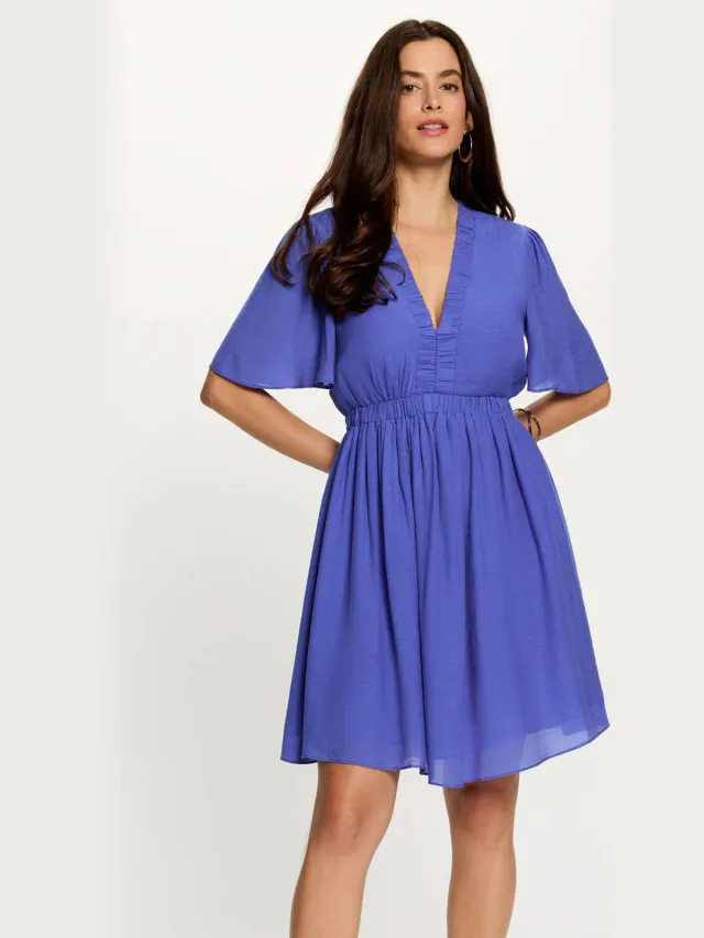 Morgan semi-transparante korte zomerjurk met plooien - blauw