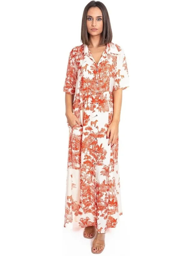 Isla Bonita By Sigris Lange Jurk Isla Bonita By Sigris Lange Midi-Jurk Rood