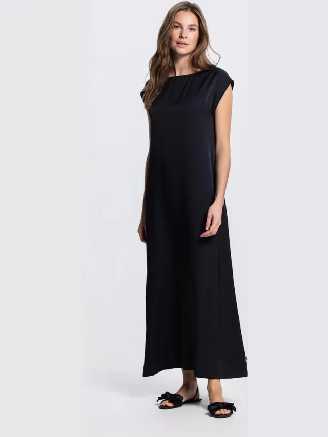 JANSEN Amsterdam Otis Jurk Cb 598 Colorblock Cap Sleeve Wide Neckline Long Dames - Jurk - Zwart