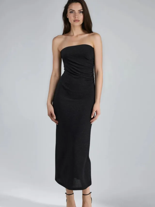 Busem Glanzende Maxi-Jurk met Sleufdetails Zwart