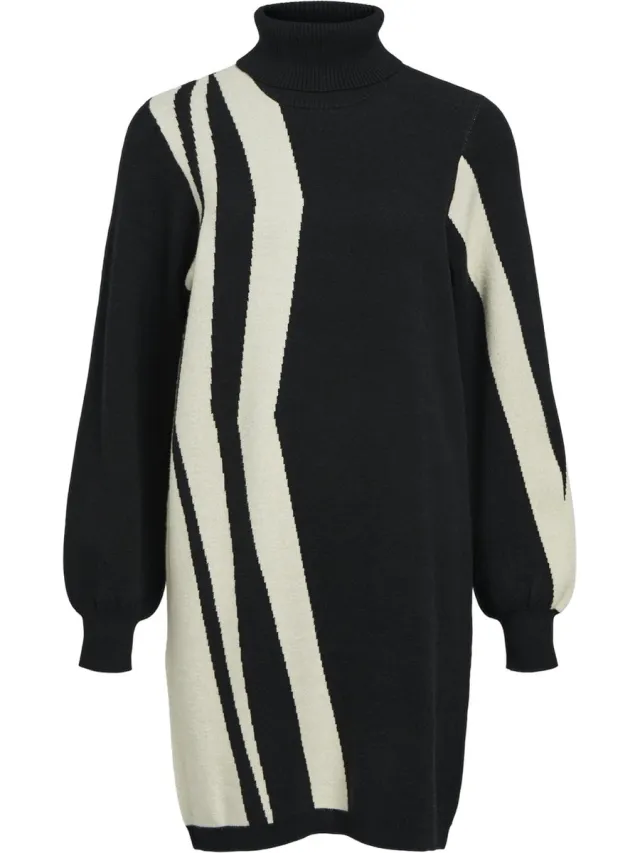 OBJECT COLLECTORS ITEM Object Gebreide jurk OBJRAY Black/Sandshell vertical stripes
