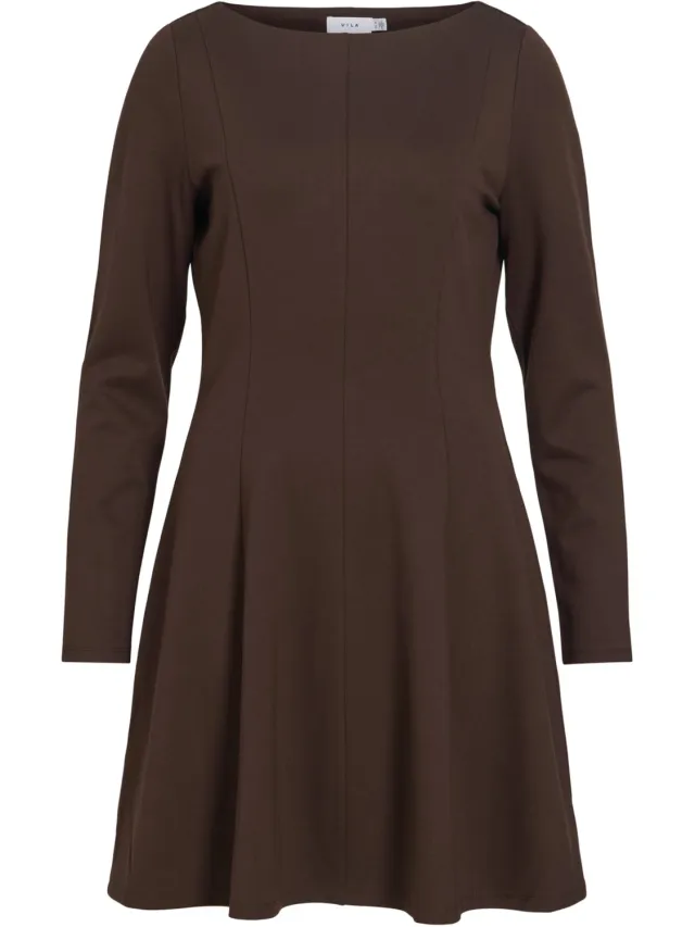 Vila Jurk Visiba Boat Neck L/s Dress - Noos 14120510 Coffee Bean Dames Maat Bruin