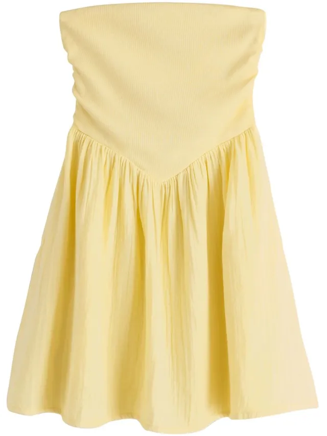 Next Dames - Bandeau jersey zomerjurk met bandjes van geweven stofmix - Tall - Geel Yellow