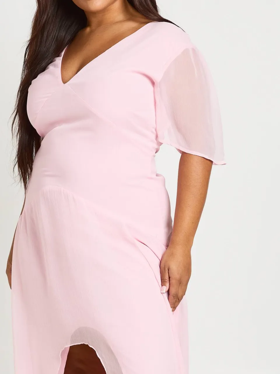 boohoo Dames Plus Chiffon Maxi Jurk Met Diepe Halslijn baby roze, foto 4