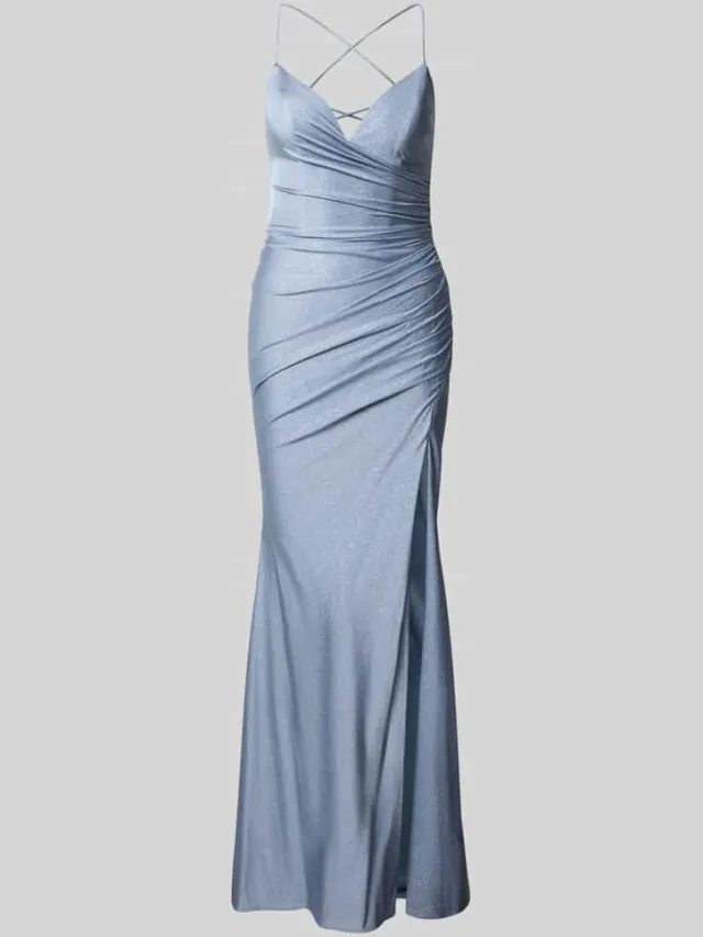 Mascara Maxi-jurk met draperieën en loopsplit lichtblauw, foto 2