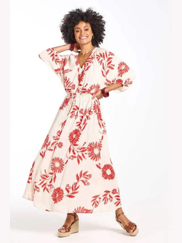 Didi maxi jurk wit Wit/rood