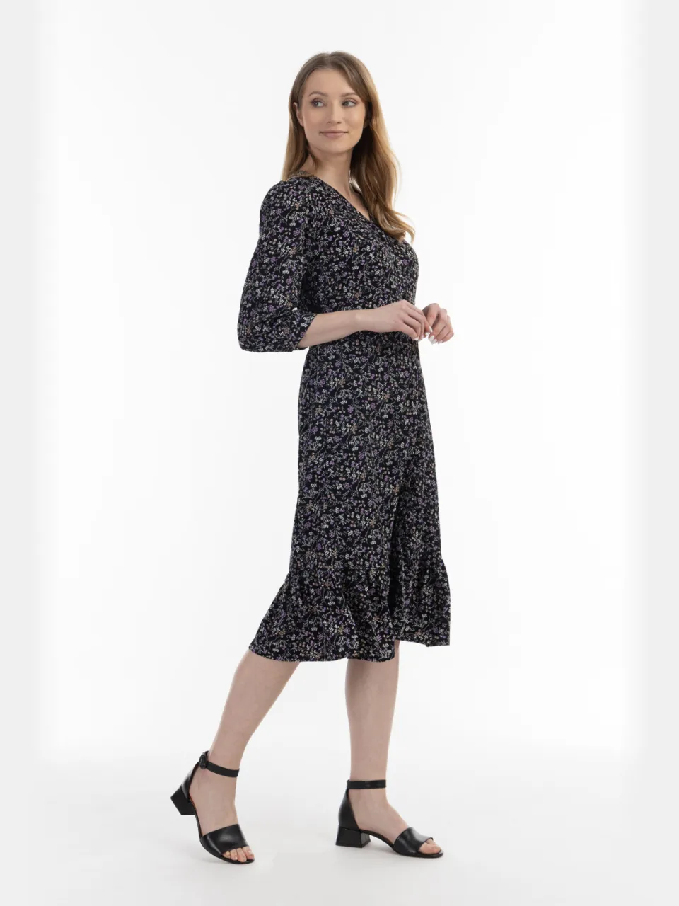 midi-jurk met bloemenprint van usha zwart, foto 2