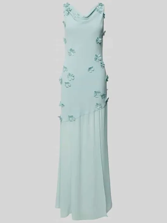 Rotate Maxi-jurk met geborduurde bloemen lichtblauw, foto 2