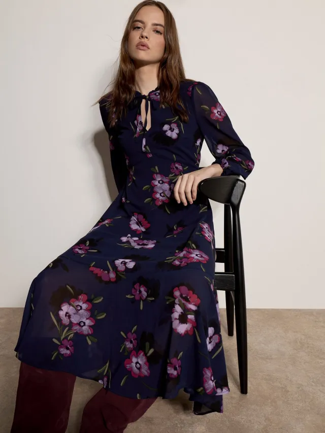 Apricot Midi-jurk van chiffon met bloemenprint Marine