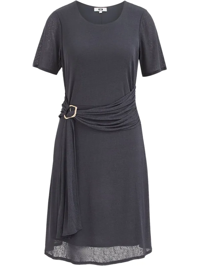 WE Fashion Dames midi jurk met gouden accent Greyish blue