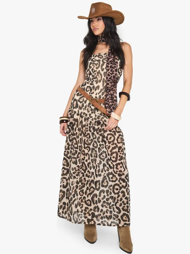 boohoo Dames Bedrukte Chiffon Bandeau Maxi Jurk Luipaardprint