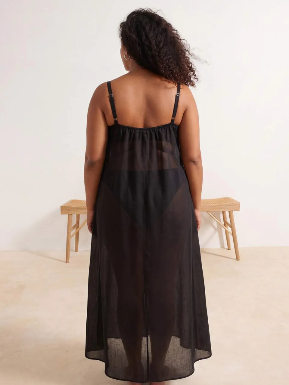 Trendyol Curve Dames Zwart Effen Maxi Mouwloos Strandkleding A-lijn Grote maten Jurk, foto 2