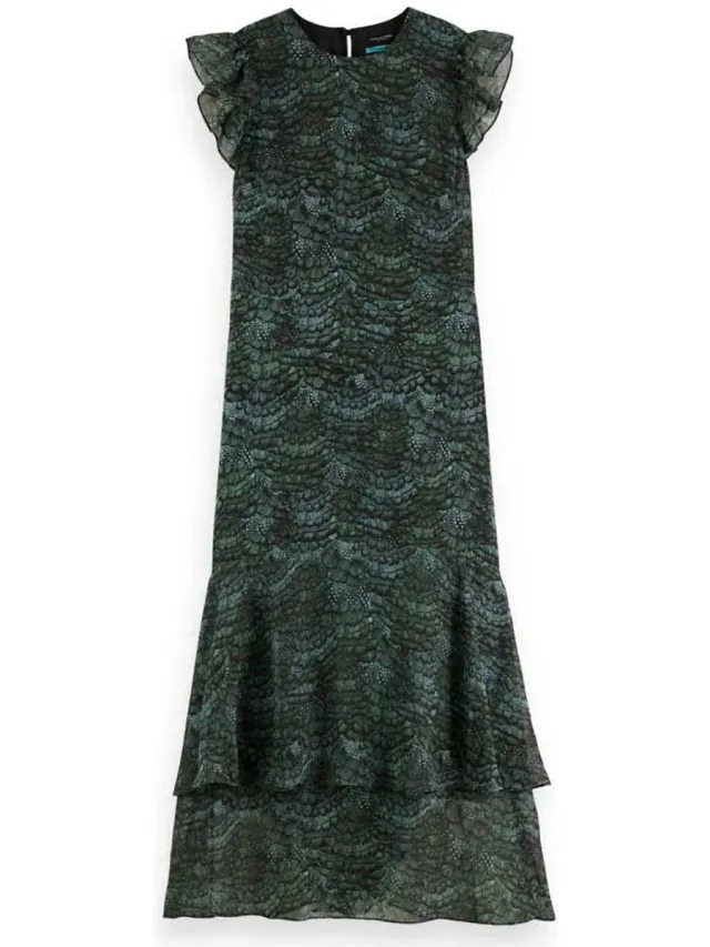 Scotch & Soda Flounce Mouwloze Midi-jurk Groen 42 Vrouw