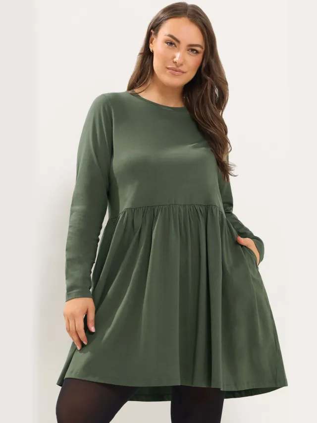 Yours Kakigroene Peplum Minijurk Green