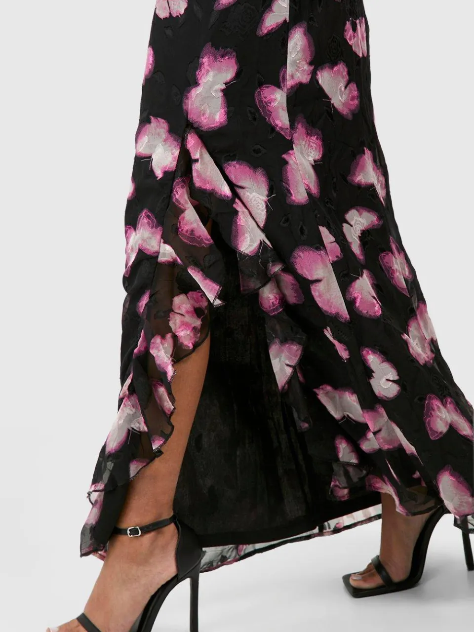boohoo Dames Bedrukte maxi-slipjurk met gedrapeerde mouwen roze, foto 3