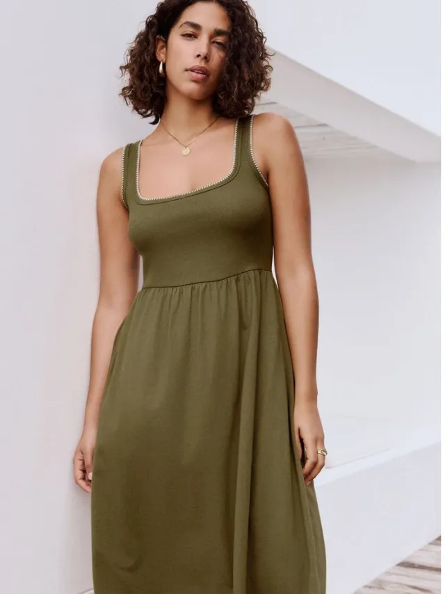 Next Dames - Jersey midi-zomerjurk - Groen Khaki Green