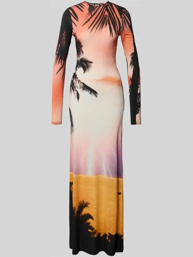 Rabanne Slim fit maxi-jurk van viscosemix oranje, foto 2