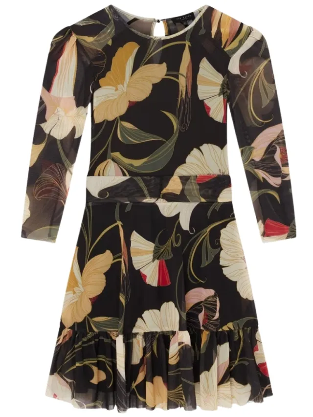 Ted Baker Mini-jurk Van Mesh Met Plooien Op De Schouders, Zwart, In Skaterstijl
