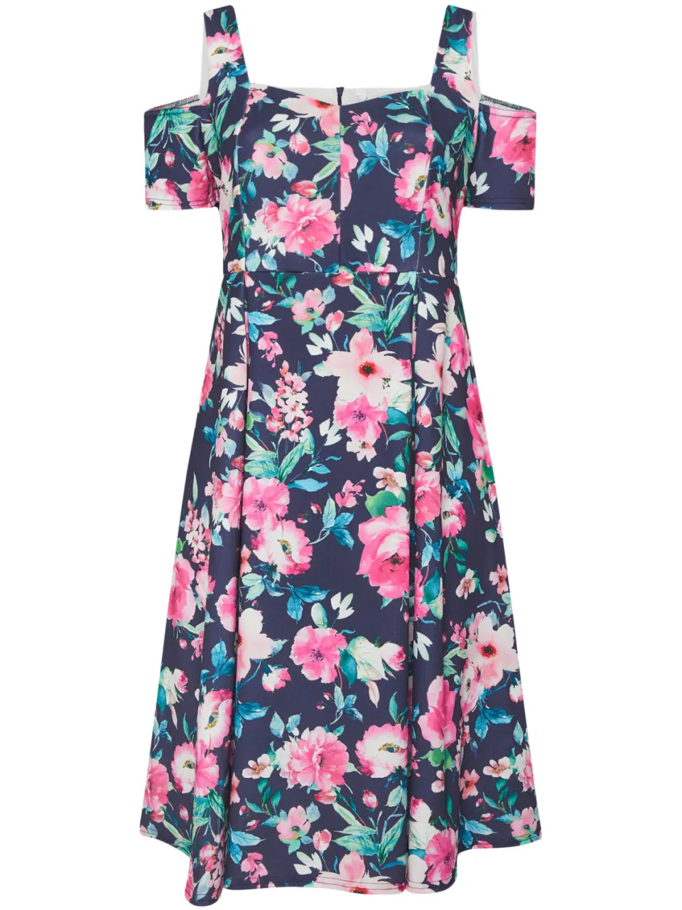 Yours London Marineblauwe Skaterjurk Met Bloemenprint, foto 5