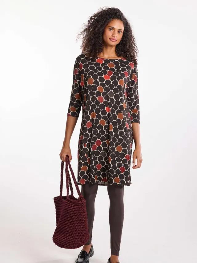 Didi Dames Loose dress Easy Brown Confetti print Beige / bruin