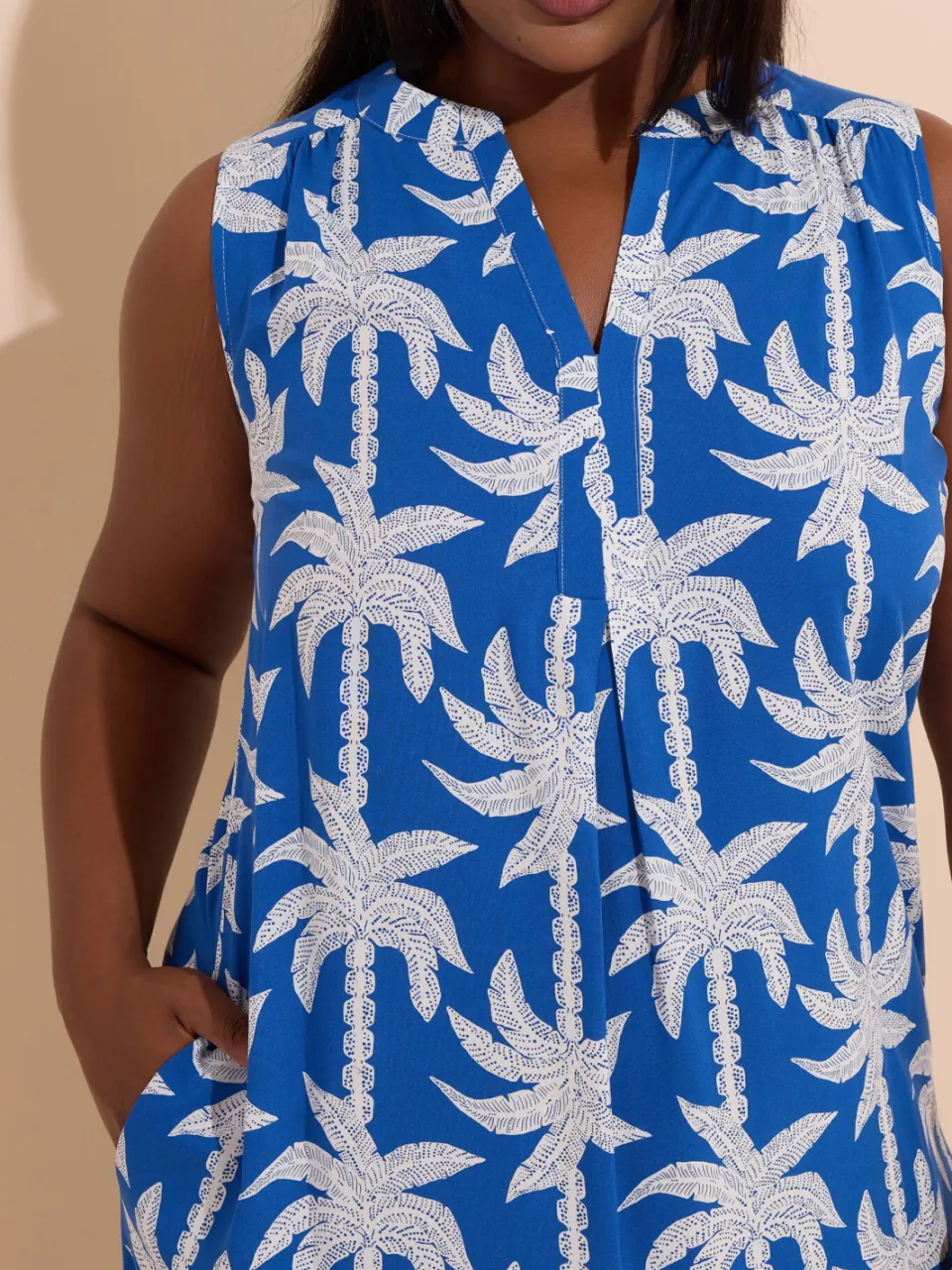 Yours Blauwe Minijurk Met Palmbladprint En Inkeping In De Hals-60, foto 5