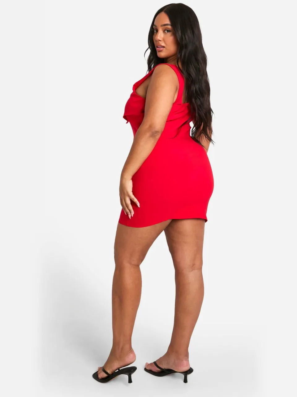 boohoo Dames Plus Bengaline Fold Detail Utility Bodycon Jurk rood, foto 2