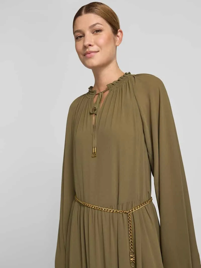 MICHAEL Michael Kors maxi-jurk in laagjeslook met riem olijfgroen, foto 4
