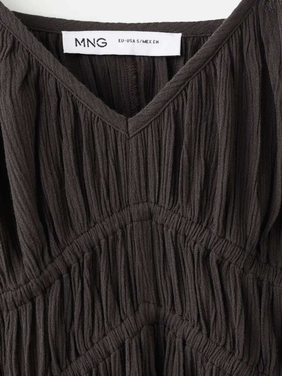 Mango Teen maxi jurk met plooien en smockwerk bruin, foto 8