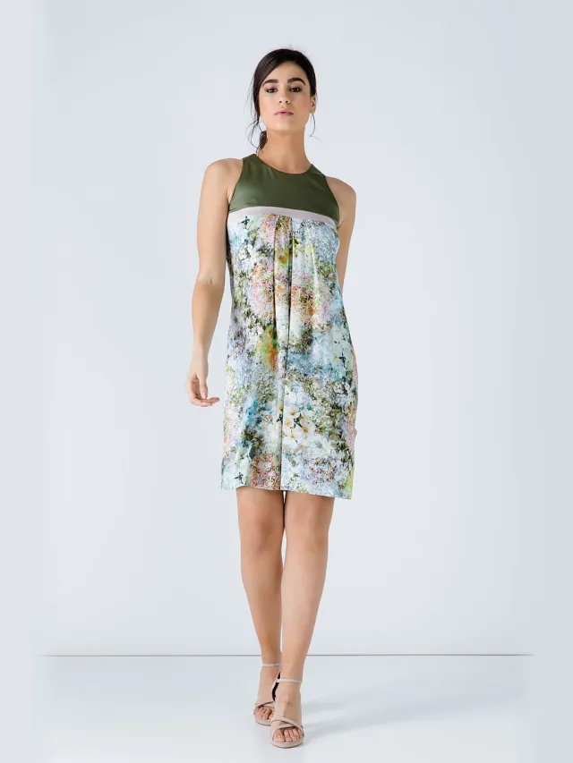 Conquista A Line Khaki Bloemen Jurk Veelkleurig
