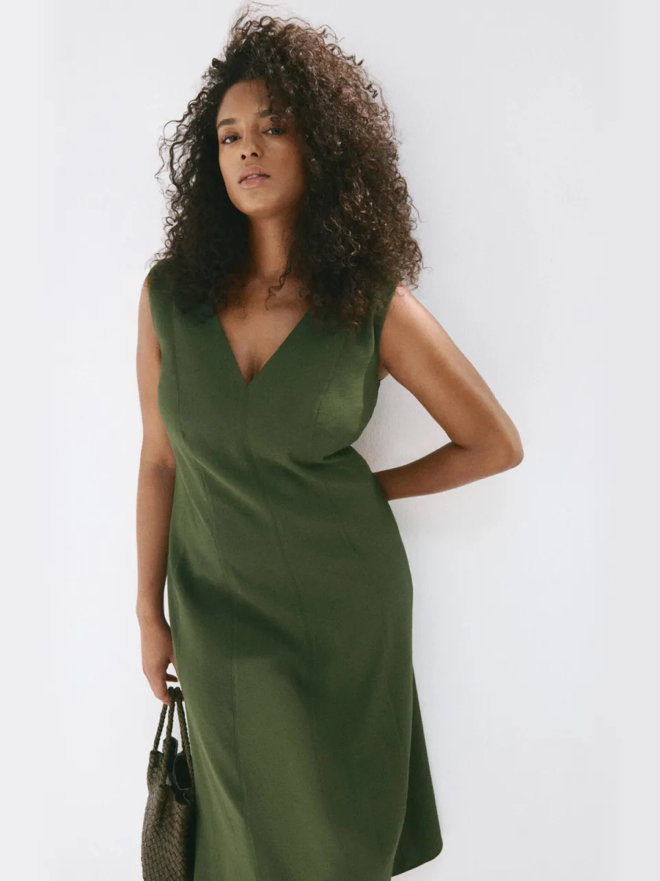 Mango midi zomerjurk - kaki, foto 4