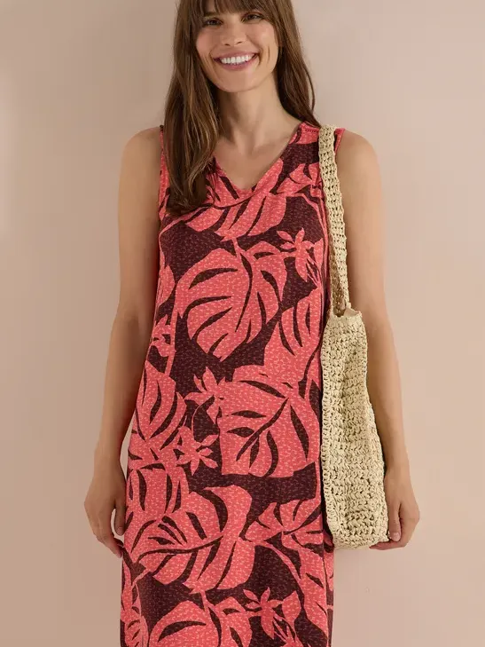 cecil Knielange jersey jurk met V-hals en print oranje