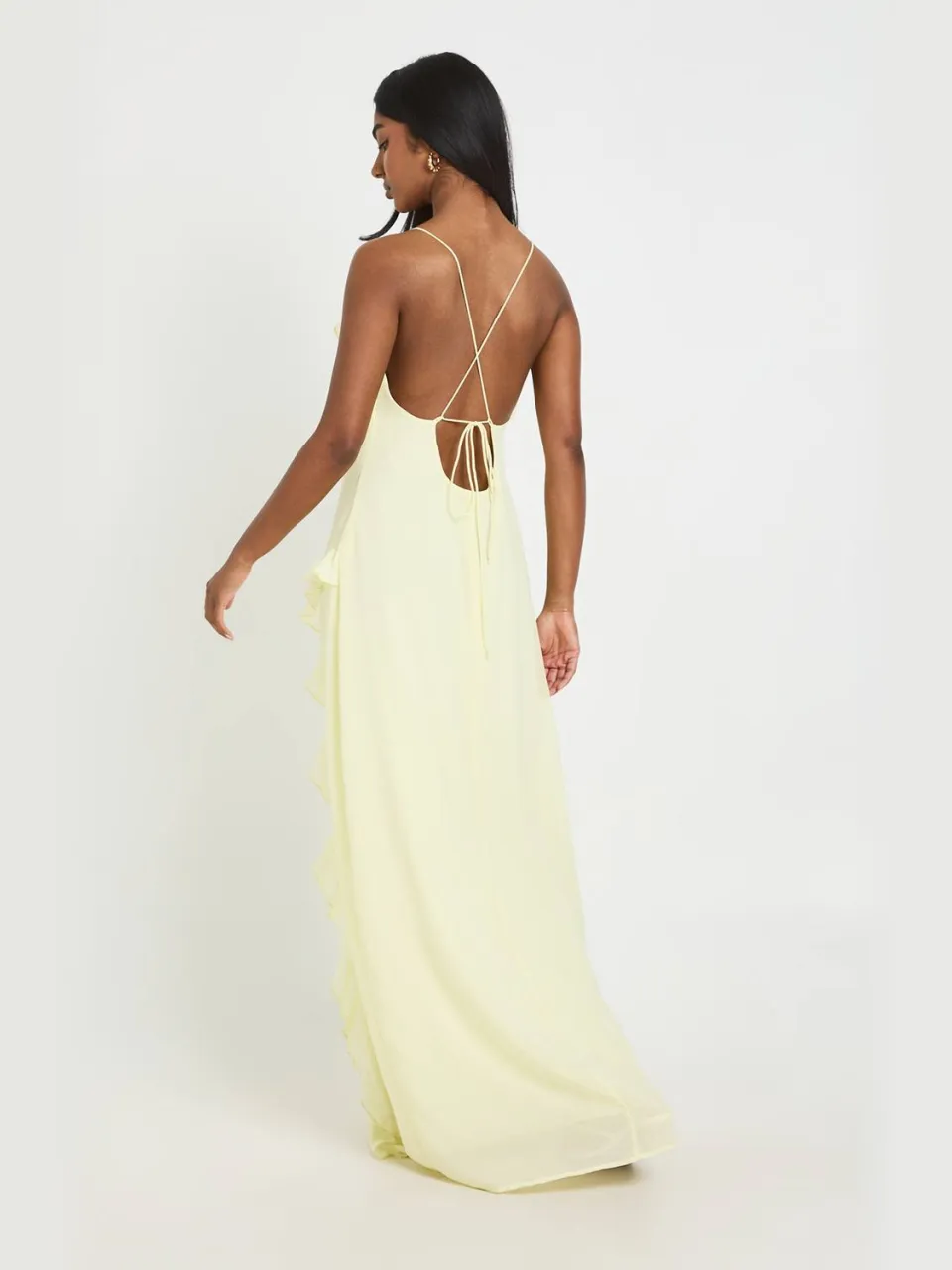 boohoo Dames Chiffon Maxi Jurk Met Ruche Detail citroen, foto 2
