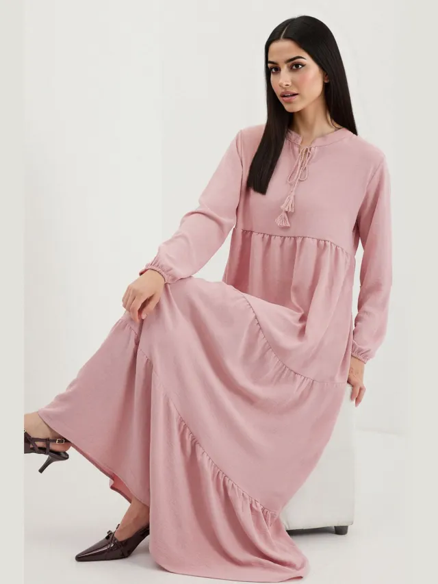 Big Dart Maxi-jurk met strikdetail Lichtroze