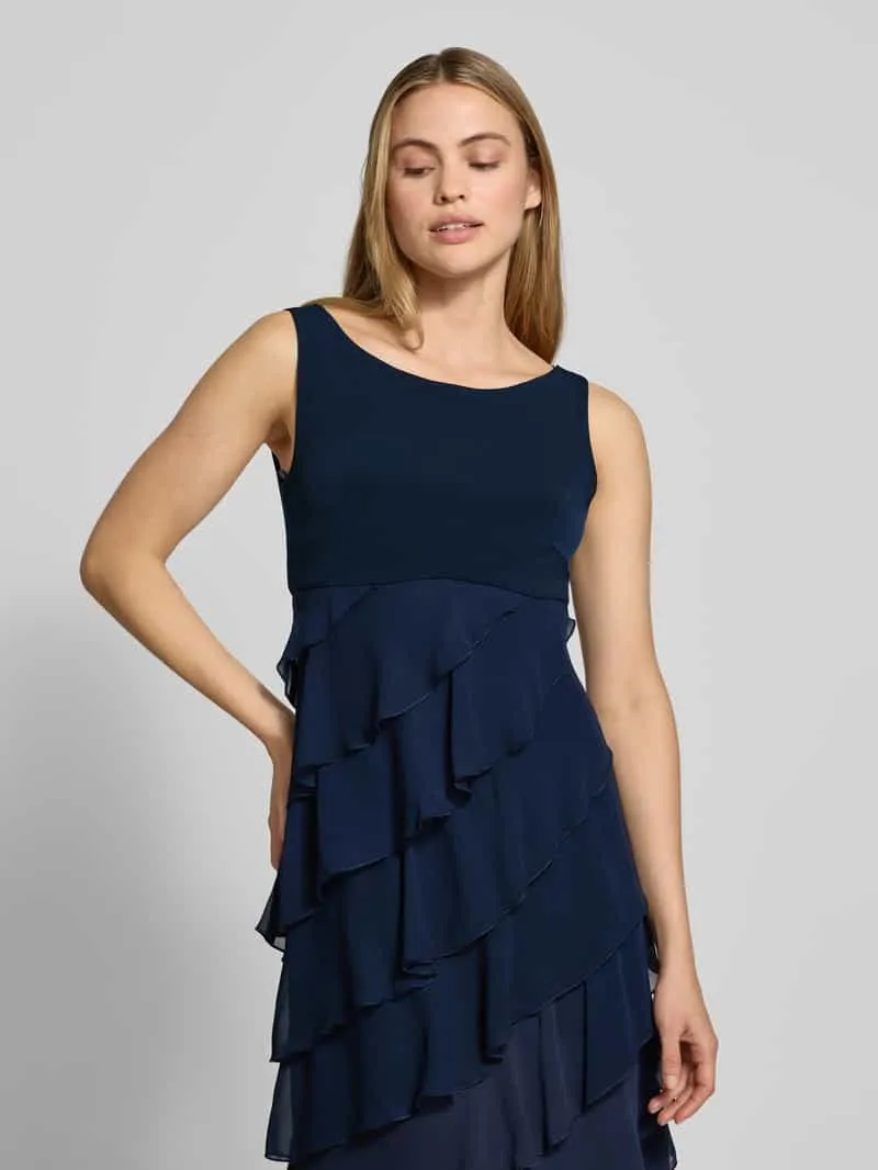 Swing Knie-lange cocktailjurk met volants donkerblauw, foto 3