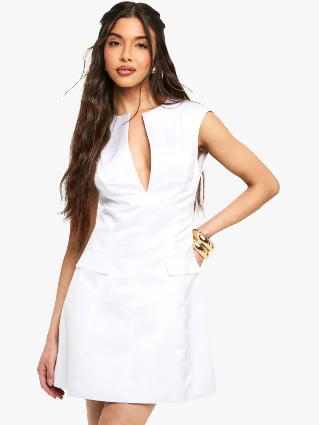 boohoo Dames Satijnen mini-jurk met zak aan de voorkant Wit